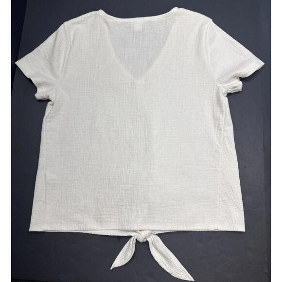 J. Crew White Cotton Minimalist Boho Beach Front Knot V Neck Blouse Small - Picture 2 of 13